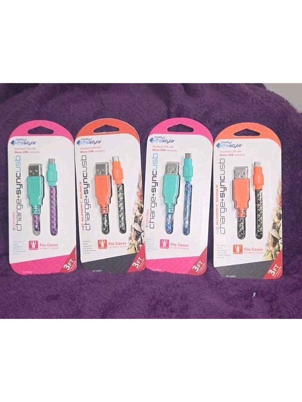Set of 4 Trendiez Micro USB to USB Braided Charging Cables 3FT Mixed Colors NEW